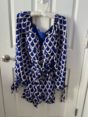 Luxxel Royal Blue and White Scallop Print Dress